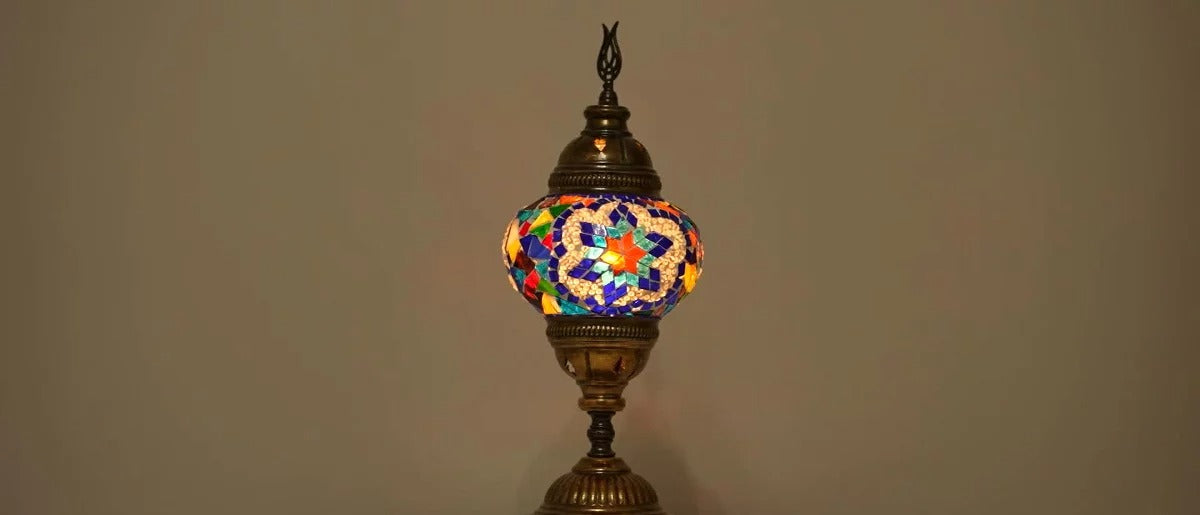 Kafthan 14.5 in. Handmade Multicolor Flower Mosaic Glass Table Lamp