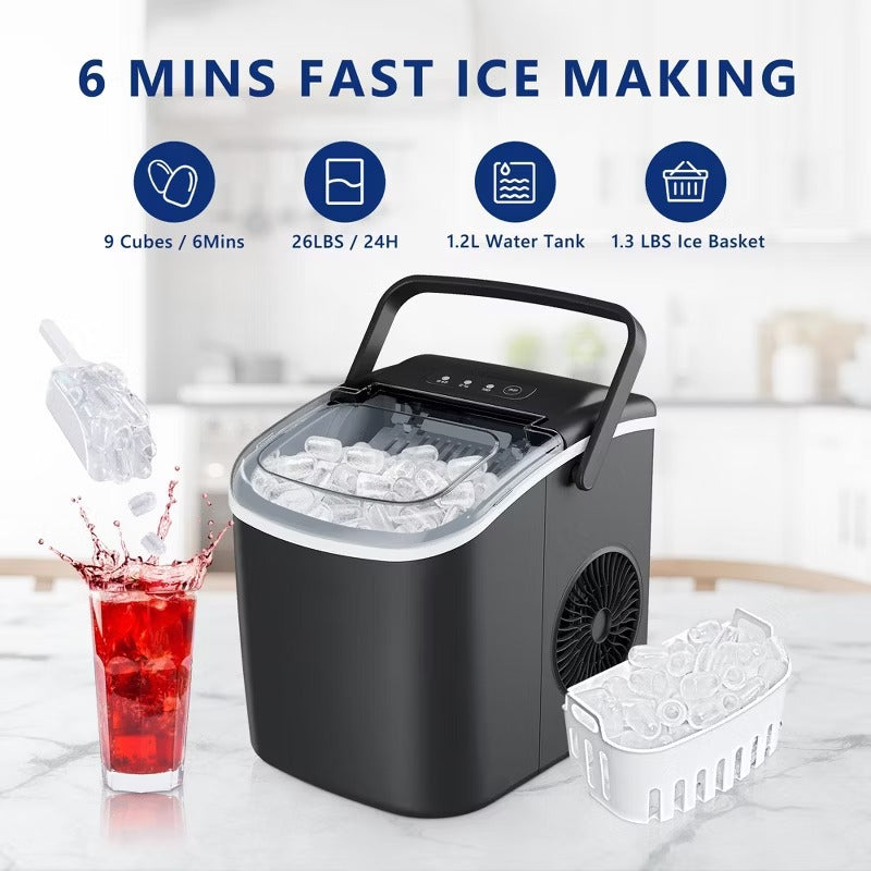 Simzlife 26 Lbs Countertop Bullet Ice Maker Black