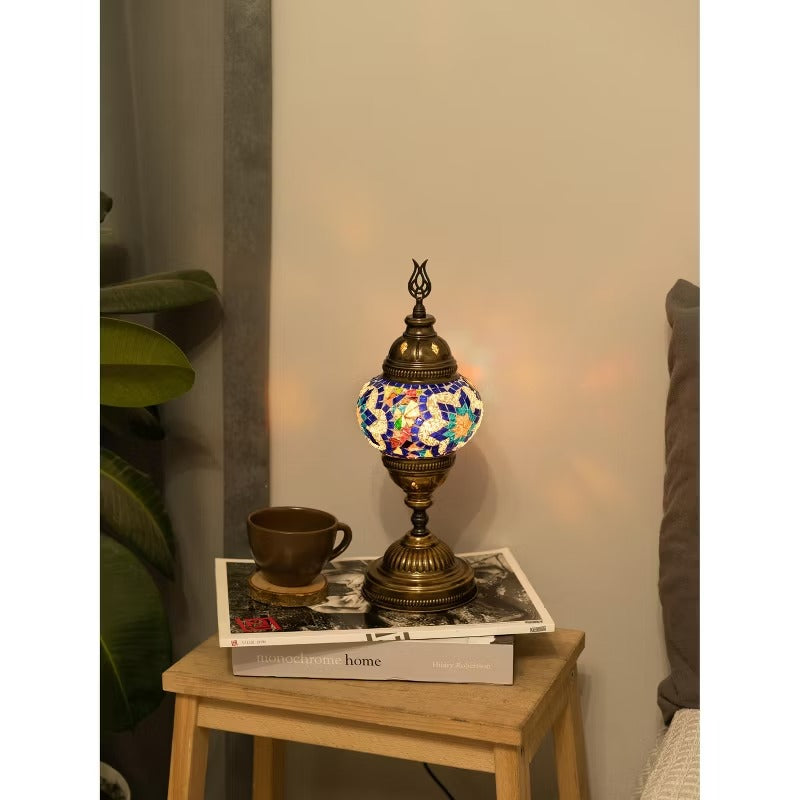 Kafthan 14.5 in. Handmade Multicolor Flower Mosaic Glass Table Lamp