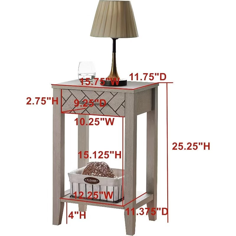 Kings Brand Furniture - Leffler Accent Side End Table with Drawer and Storage Shelf