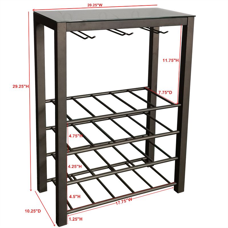 Kings Brand Furniture Freestanding Floor Wine Rack 20 Bottles with Glasses Holder (Pewter)