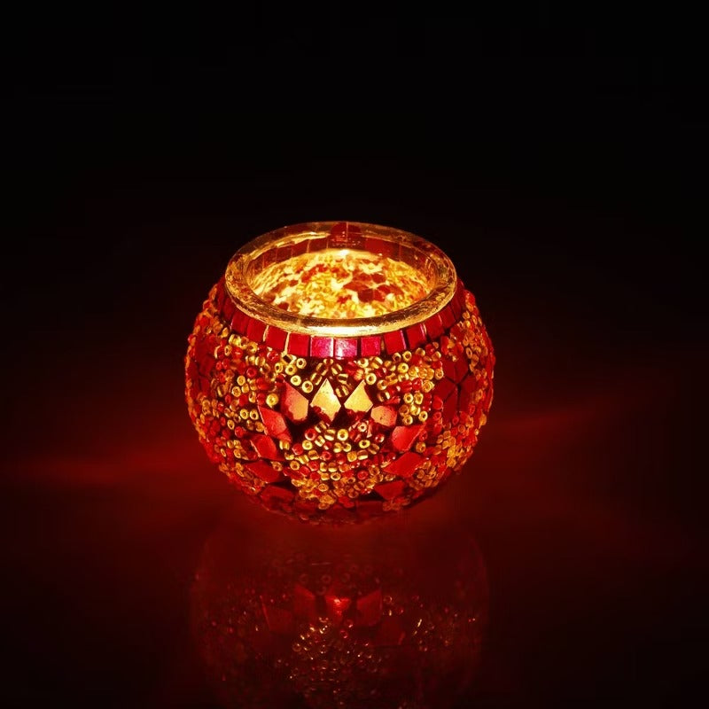 Kafthan 3.4 in. Handmade Orange Mosaic Glass Votive Candle Holder