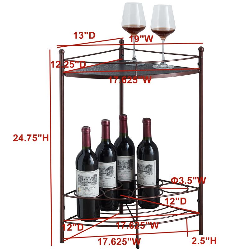 Kings Brand Furniture Corner Side End Table with Storage Shelf, 7-Bottle Wine Storage Rack, Bronze