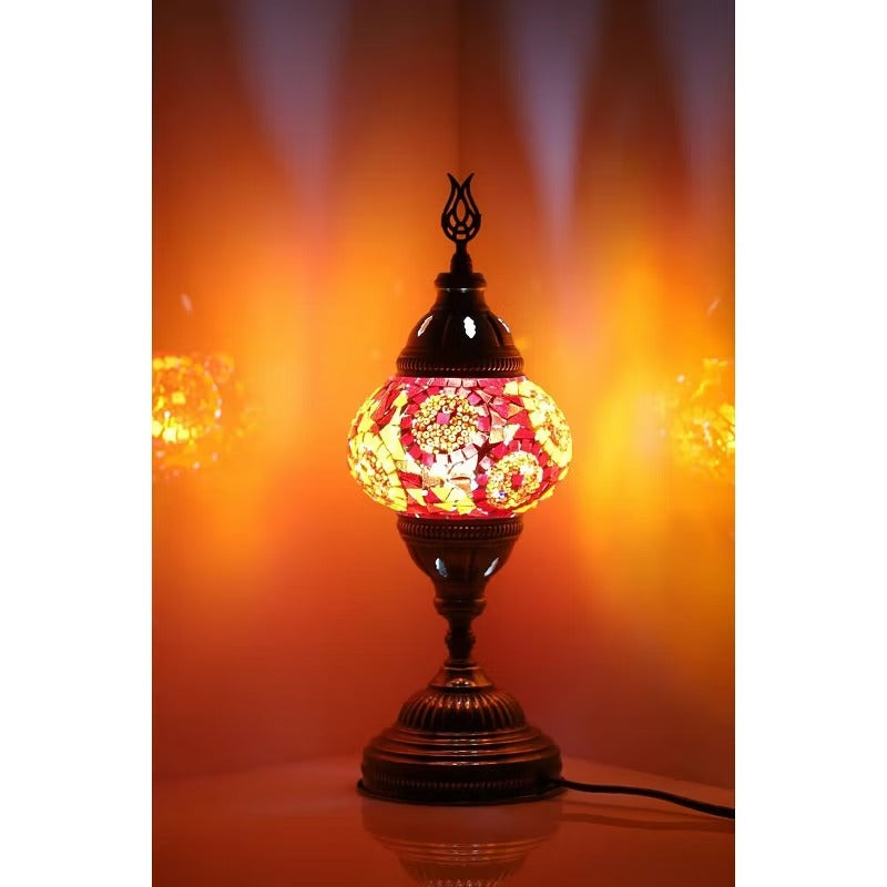 Kafthan 14.5 in. Handmade Red Separated Circles Mosaic Glass Table Lamp