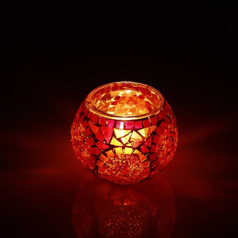 Kafthan 3.4 in. Handmade Red Mosaic Glass Votive Candle Holder