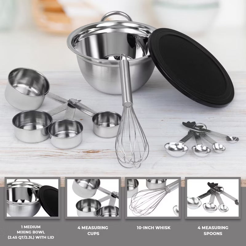 11 Piece Kitchen Mixing & Measuring Set, Stainless Steel Mixing Bowl