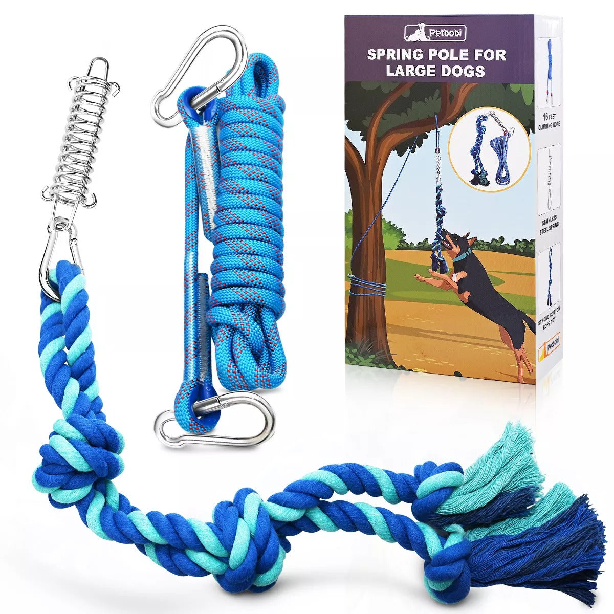 Petbobi Bungee Dog Toy, Spring Pole Tether Tug with Durable Rope