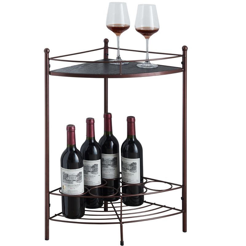 Kings Brand Furniture Corner Side End Table with Storage Shelf, 7-Bottle Wine Storage Rack, Bronze