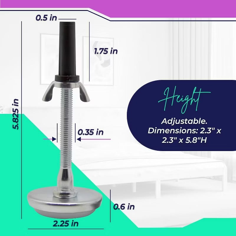 Kings Brand Furniture Adjustable Threaded Bed Frame Riser Glide Legs