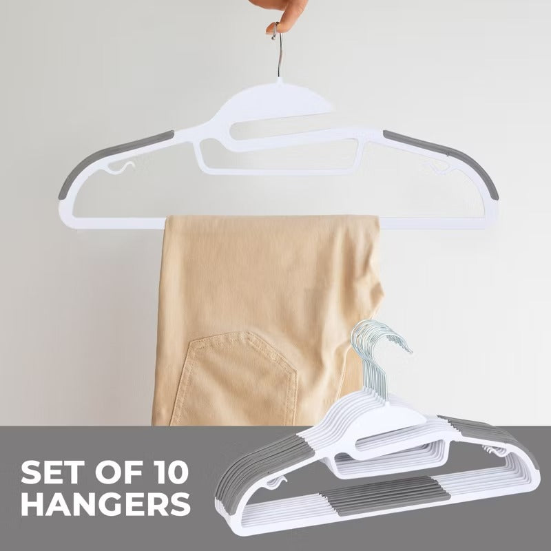 Set of 10 Easy-On Non-Slip Plastic Hangers