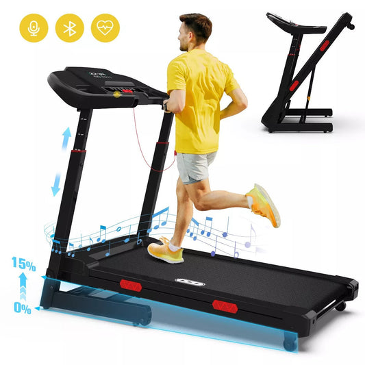 REDLIRO Foldable Treadmill 15% Auto Incline 350 lb Capacity Bluetooth, Voice Control