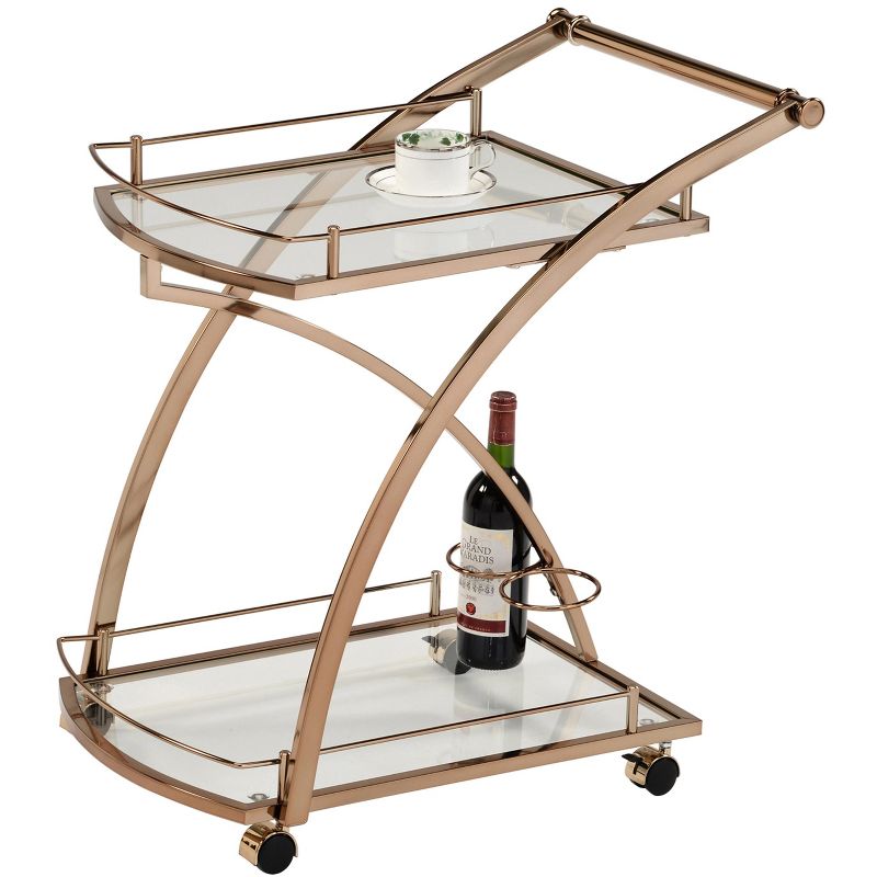 Kings Brand Furniture - Rolling Bar Serving Cart on Lockable Wheels with Wine Rack Holders - Metal Gold