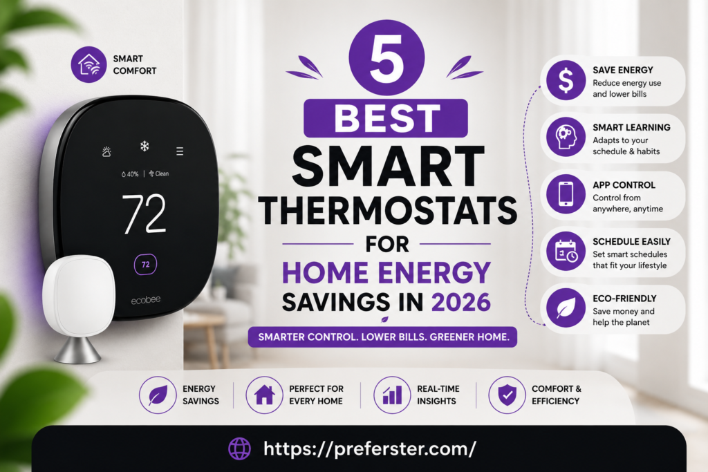Best smart thermostats for home energy savings in 2026 displayed in a modern living room