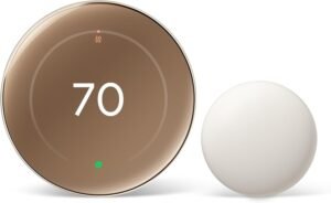 Google Nest Learning Thermostat mounted on a wall for smart home temperature control