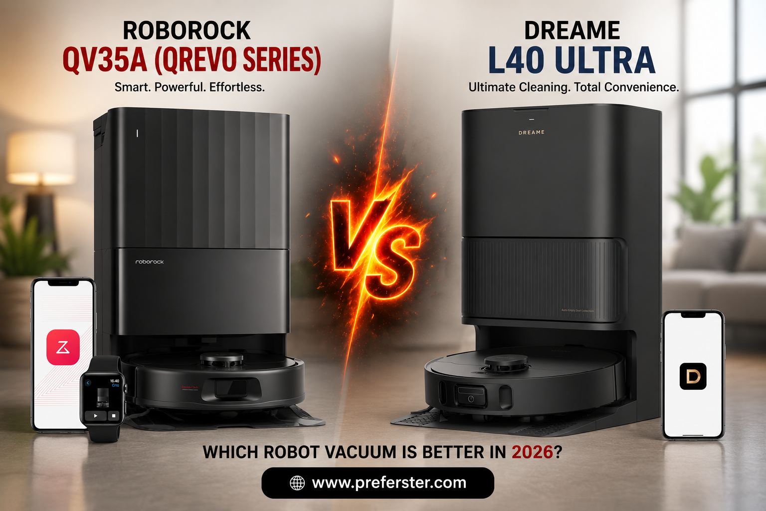Roborock QV35A Qrevo Series vs Dreame L40 Ultra robot vacuum comparison