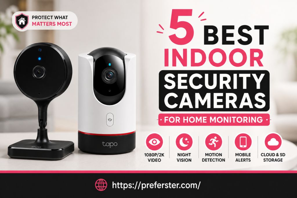 Best indoor security cameras for home monitoring installed in a modern living room