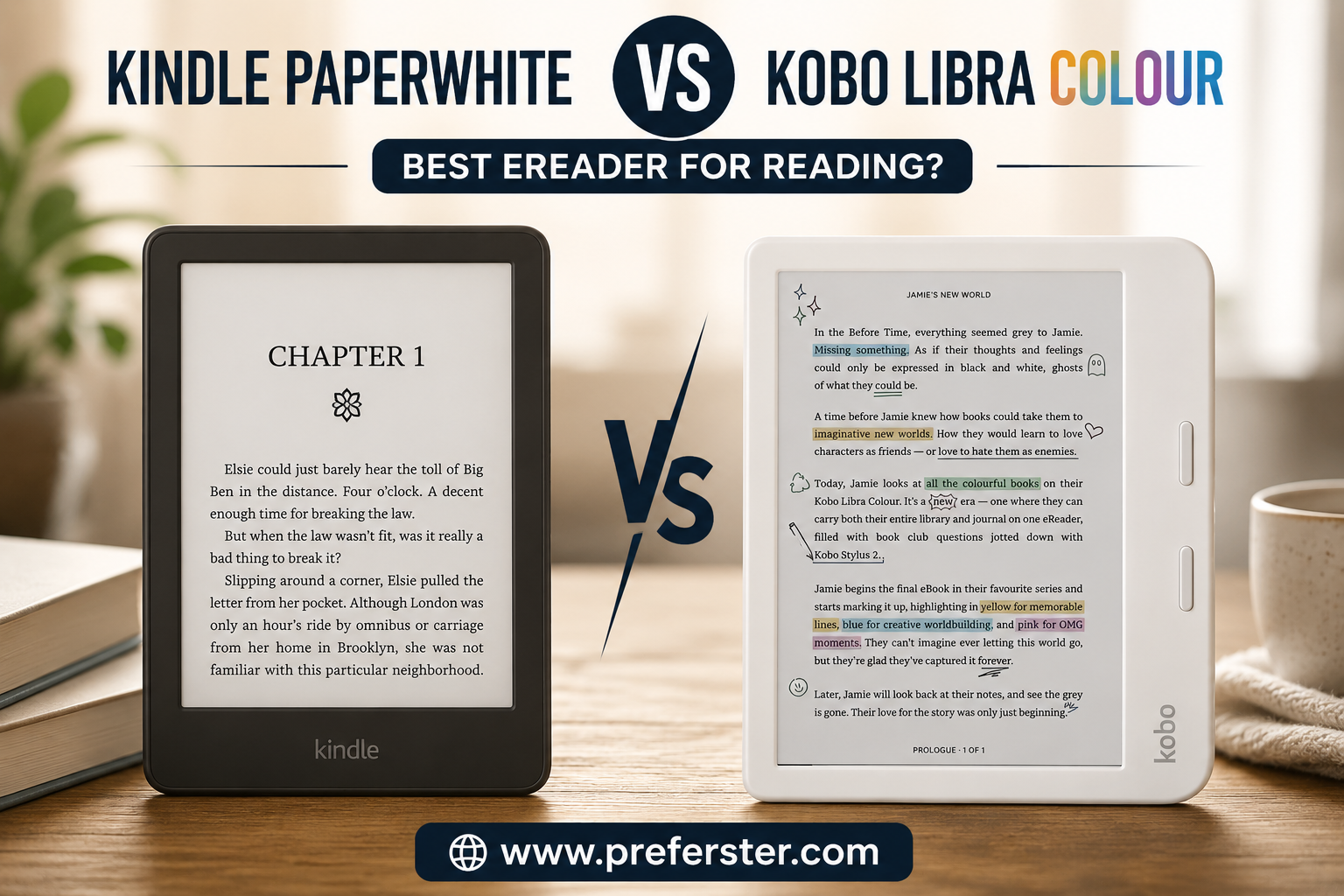 Kindle Paperwhite vs Kobo Libra Colour eReader comparison for 2026