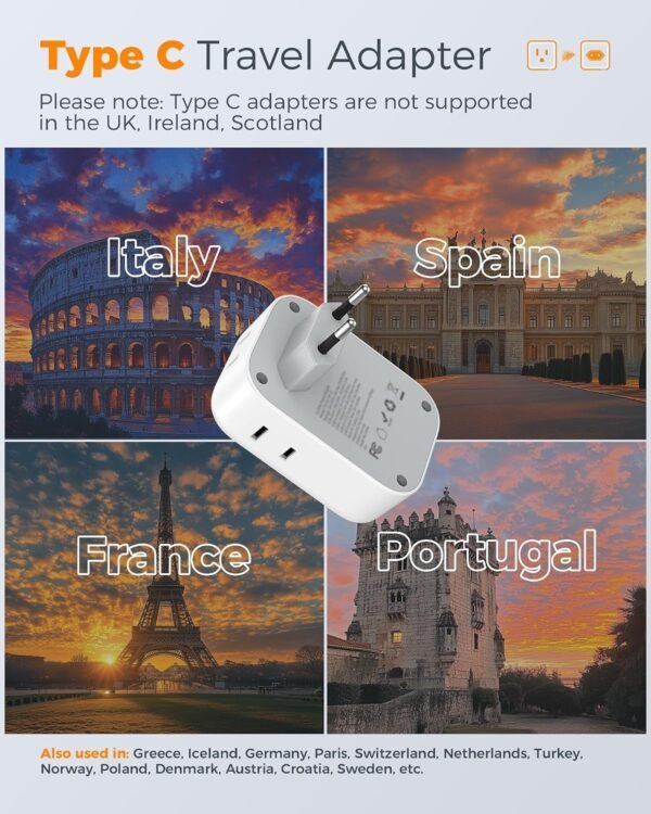 TESSAN European Travel Plug Adapter USB C