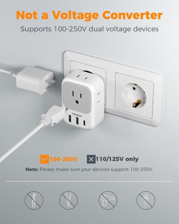 TESSAN European Travel Plug Adapter USB C
